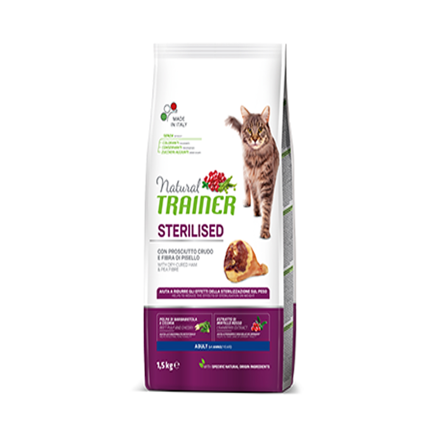 Mangime Gatto Trainer Natural AdultSterilised Prosciutto 1,5kg